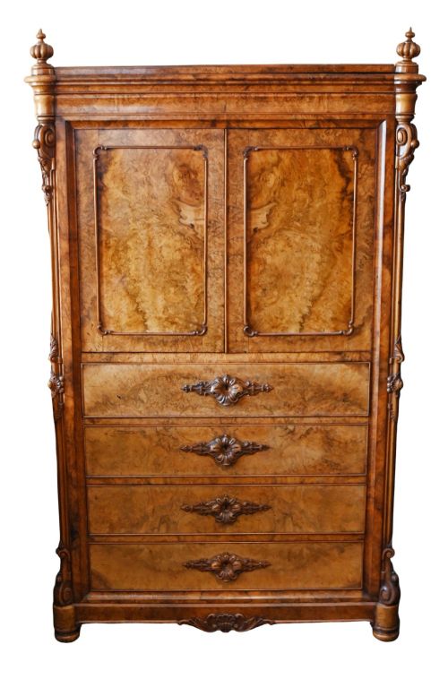 French Louis Philippe Secretaire Cabinet Desk Birds-eye Maple Biedermeier