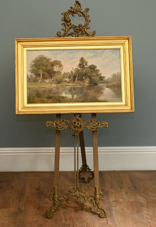 Victorian Oil Painting River Landscape Thames Valley Signed F Staple 1890