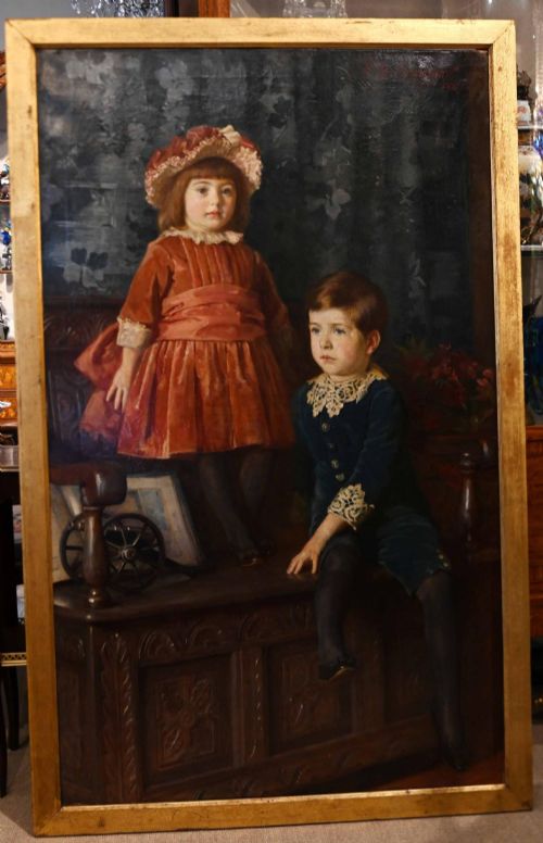 Victorian Oil Painting Portrait Signed Fs Beaumont 1887 Ra Lettice and Randolph