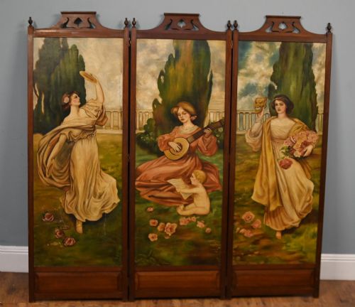 Victorian Three Panel Screen Room Divider Pre-raphaelite