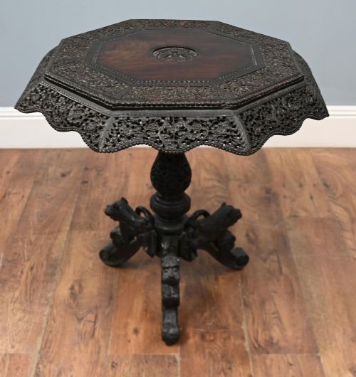 Carved Burmese Side Table Harwood Mayanmar Burma Colonial Furniture