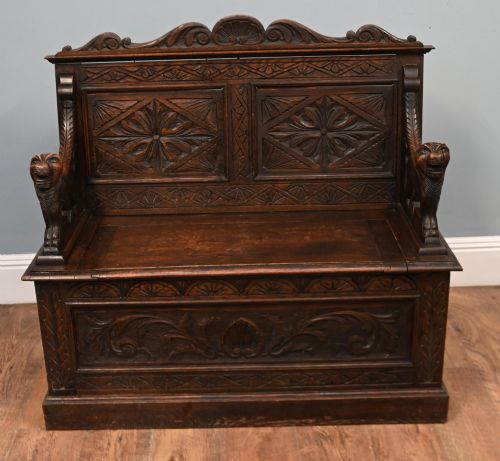 Oak Victorian Settle Hall Bench Farmhouse 1880