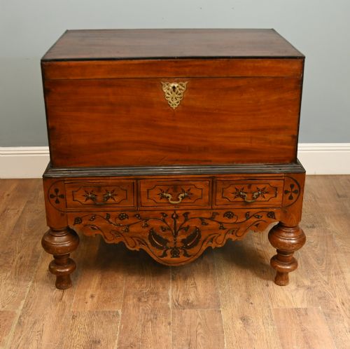 Antique Portuguese Inlaid Linen Trunk Marriage Chest 1800