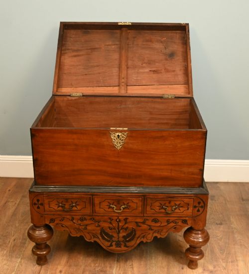 fig 3. Antique Portuguese Inlaid Linen Trunk Marriage Chest 1800
