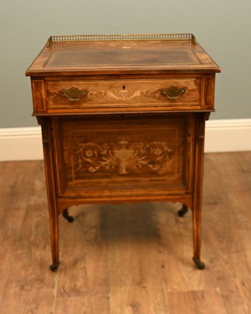 Edwardian Davenport Desk Marquetry Inlaid Mahogany 1900 Sheraton Revival
