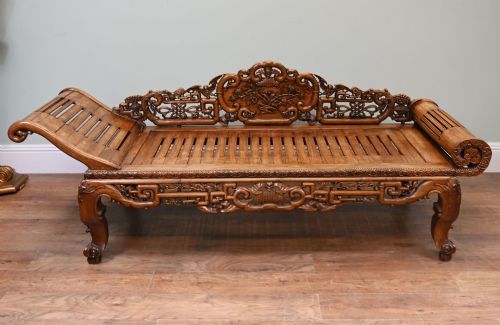Chinese Hardwood Opium Bench Carved Qing Dynasty Bed 1840