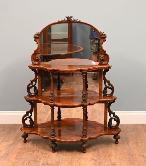 Victorian Whatnot Bookshelf Walnut Mirrored Etagere 1860