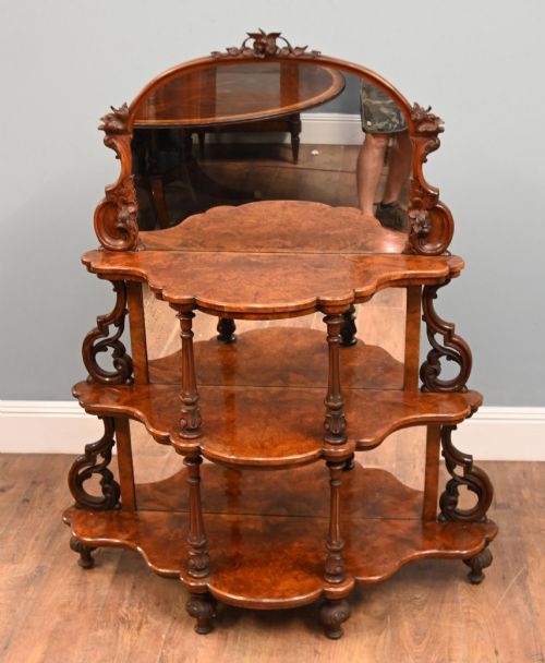 fig 2. Victorian Whatnot Bookshelf Walnut Mirrored Etagere 1860