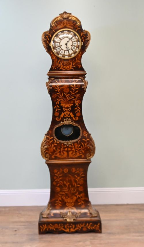 Antique French Grandfather Clock Floral Inlay 1930