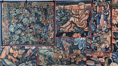fig 1. French Antique Tapestry Deer Floral Hand Woven Verdure