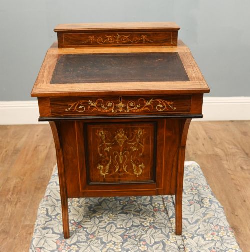 Sheraton Revival Davenport Antique Desk Marquetry 1890