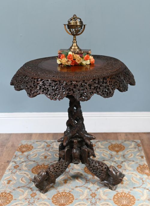 Antique Burmese Side Table Carved Hardwood Myanmar Furniture