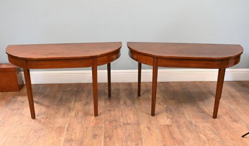 Pair Georgian Console Tables Mahogany Demi Lune Antique 1820