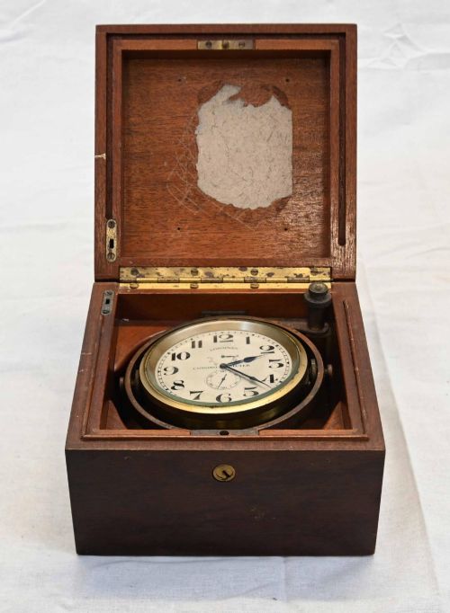 Longines Marine Chronometer Clock in Mahogany Gimbal Box 1920