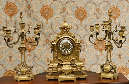Louis XVI Gilt Clock Garniture Set Candelabras 1880