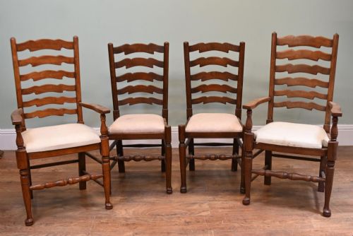 Set of Four Edwardian Ladderback Dining Chairs Oak Ladder Back Circa 1910