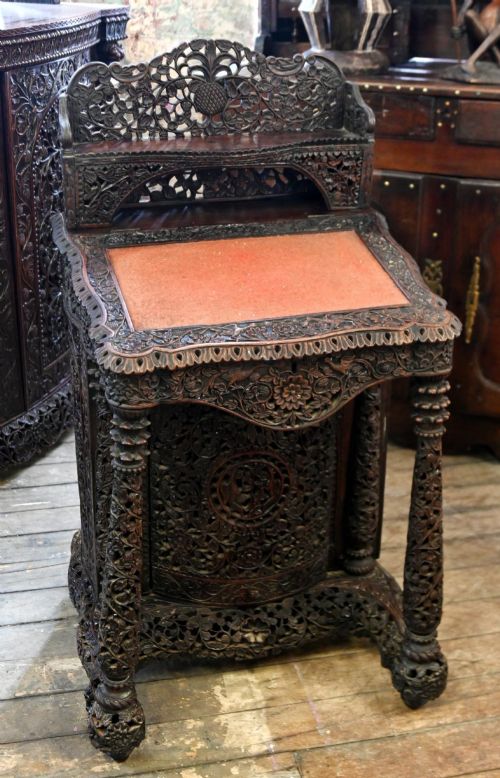 Burmese Davenport Desk Carved Hardwood Burma 1860
