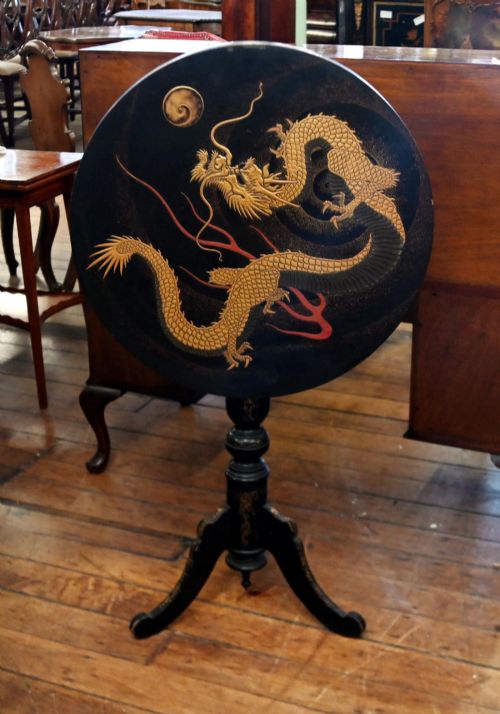 Chinoiserie Dragon Tilt Top Table Side Antique 1890