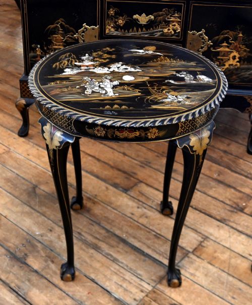 Antique Chinoiserie Side Table Black Lacquer Occasional 1910