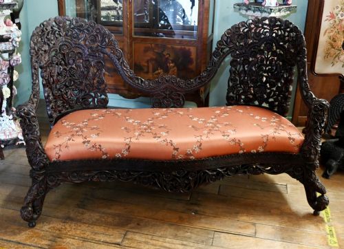 Burmese Carved Sofa Hardwood Couch Myanmar Seat 1860