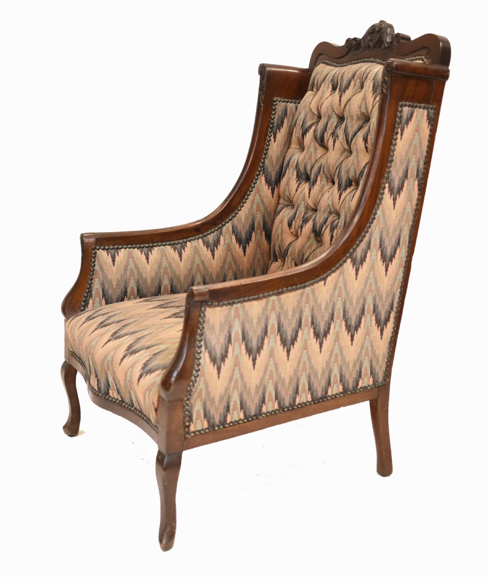 Pair Victorian Salon Chairs Arm Club Chair Stools View VI