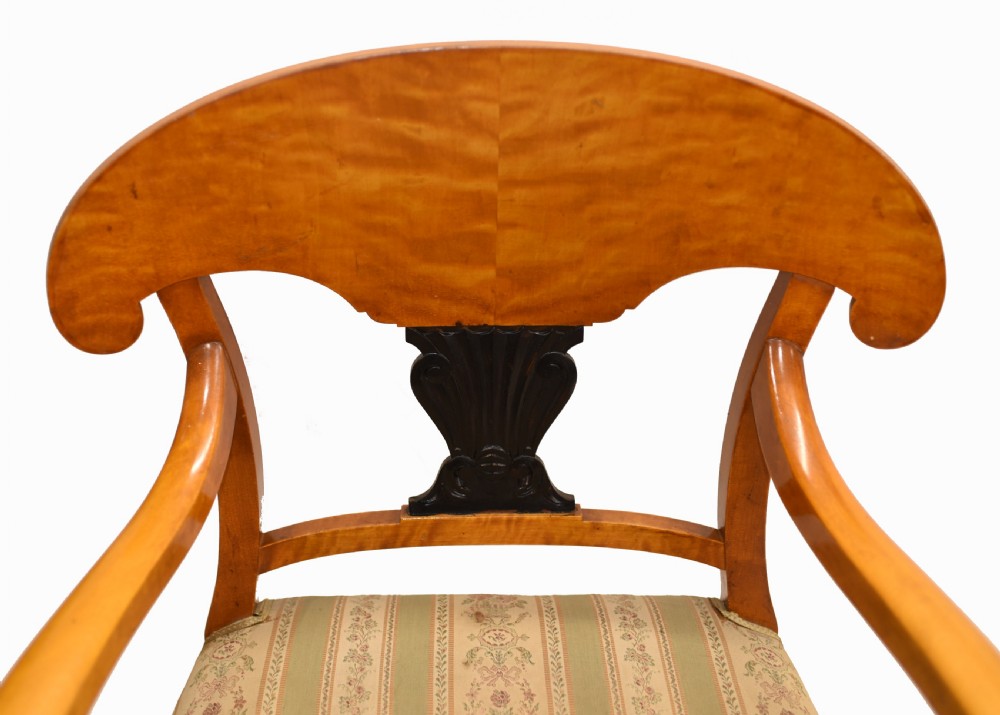 Pair Biedermeier Arm Chairs Swedish Satin Birch Furniture 1910 View III