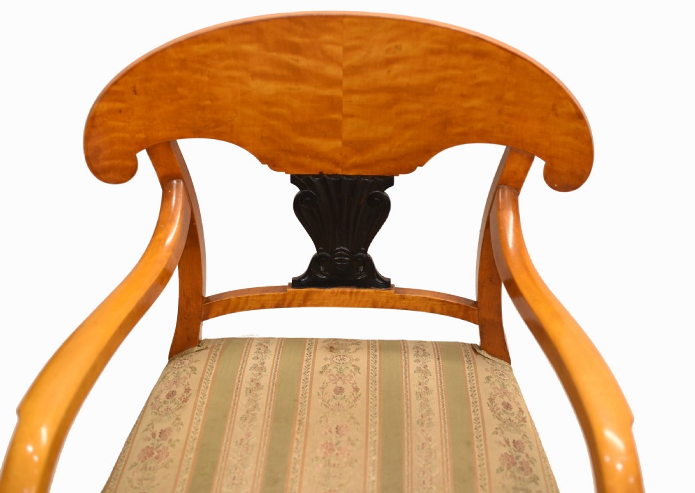 Pair Biedermeier Arm Chairs Swedish Satin Birch Furniture 1910 View IV