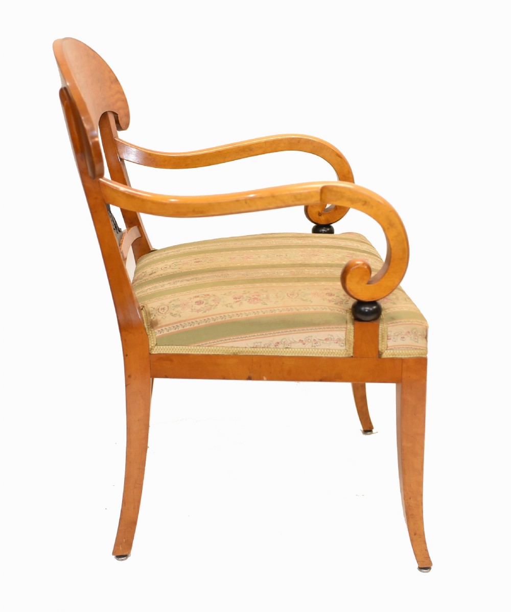 Pair Biedermeier Arm Chairs Swedish Satin Birch Furniture 1910 View V