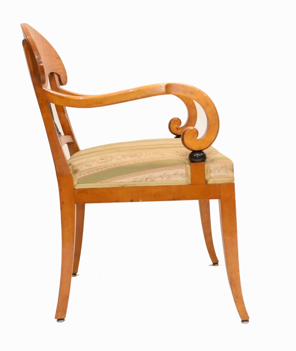 Pair Biedermeier Arm Chairs Swedish Satin Birch Furniture 1910 View VI