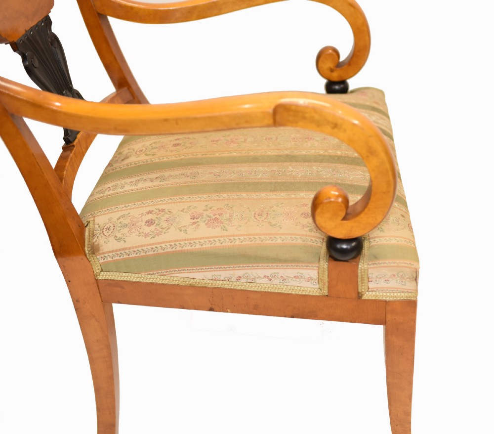 Pair Biedermeier Arm Chairs Swedish Satin Birch Furniture 1910 View VII