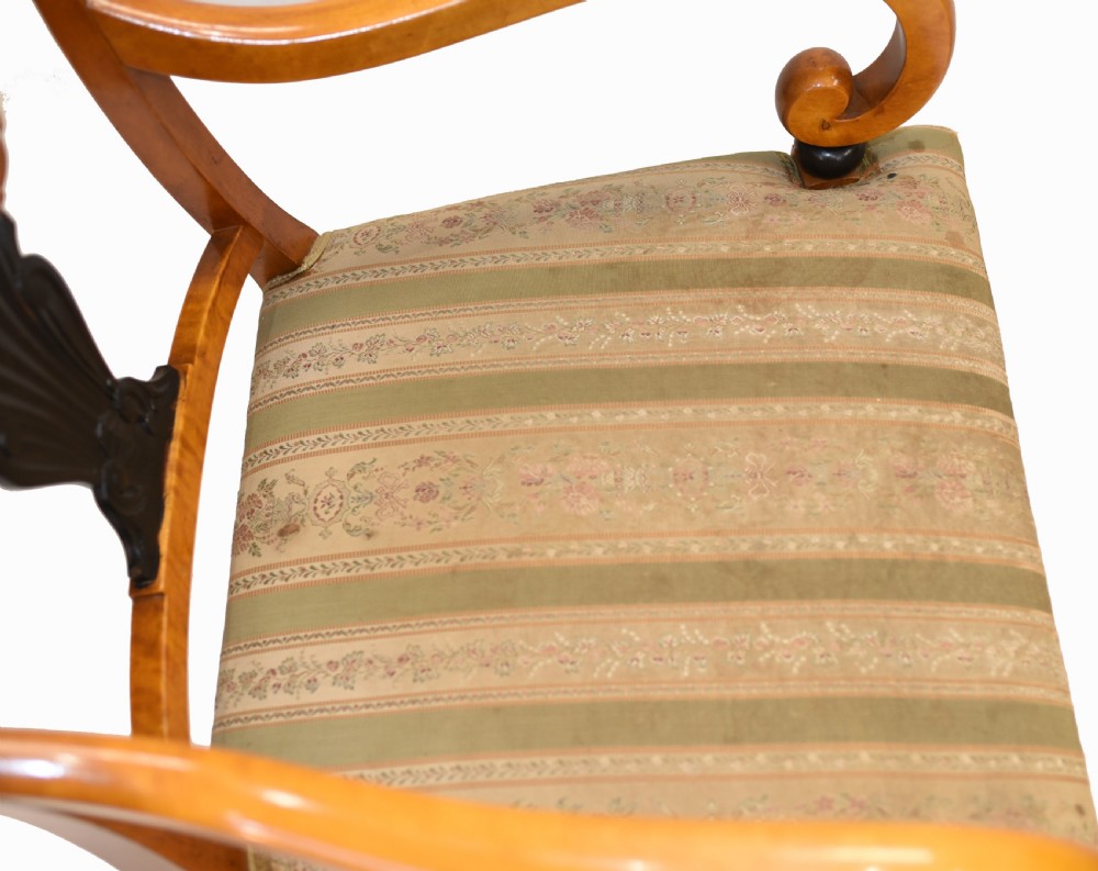 Pair Biedermeier Arm Chairs Swedish Satin Birch Furniture 1910 View VIII