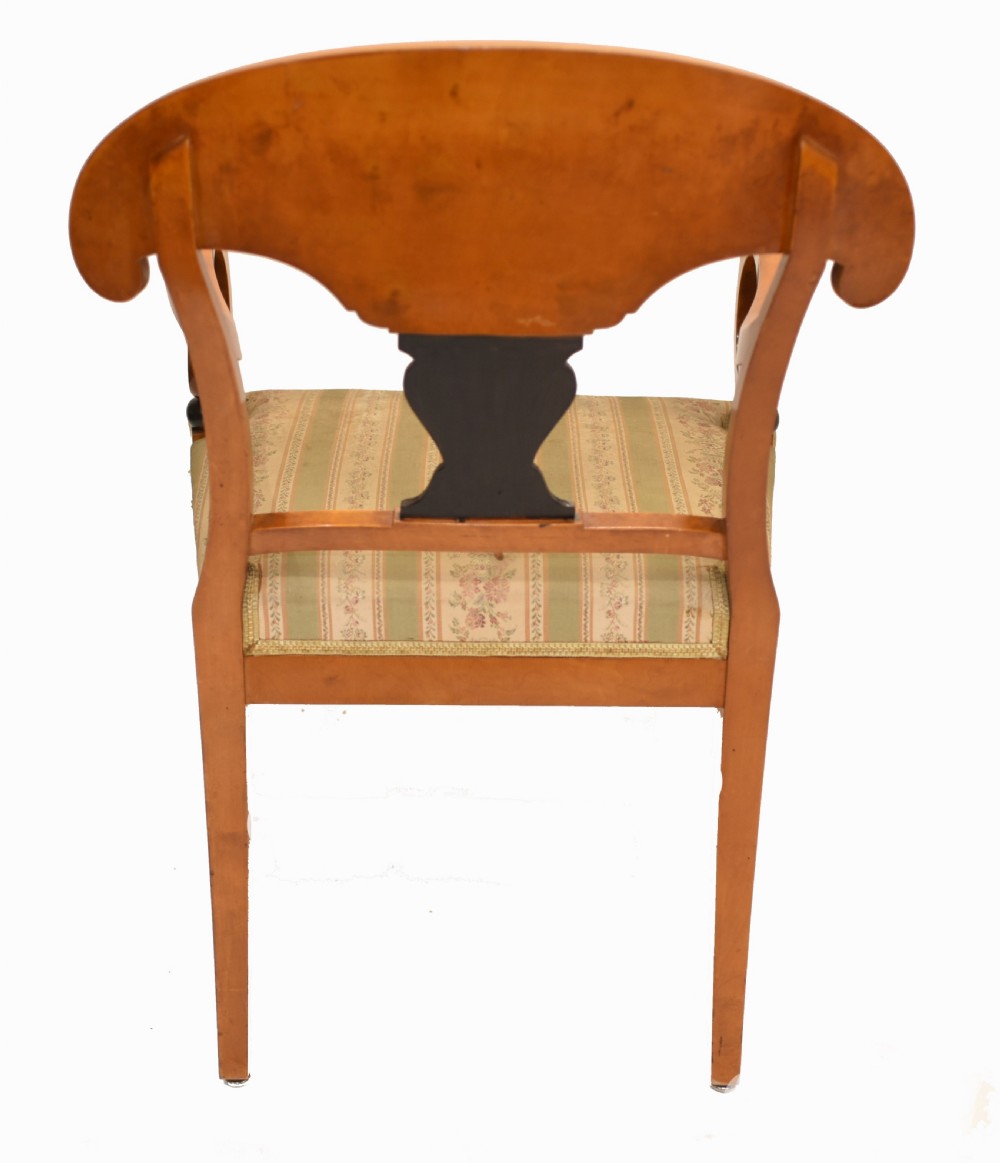 Pair Biedermeier Arm Chairs Swedish Satin Birch Furniture 1910 View IX