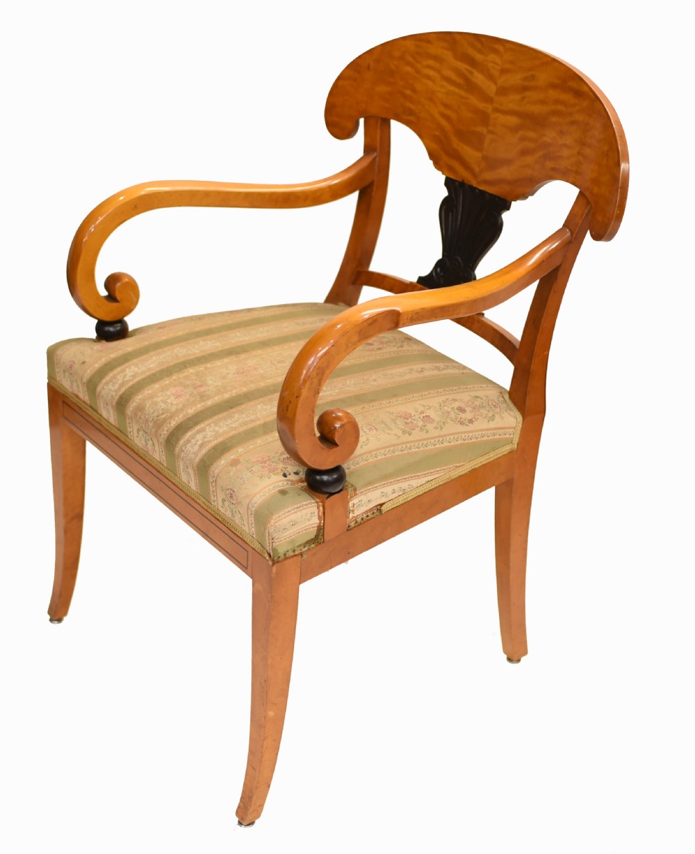 Pair Biedermeier Arm Chairs Swedish Satin Birch Furniture 1910 View X