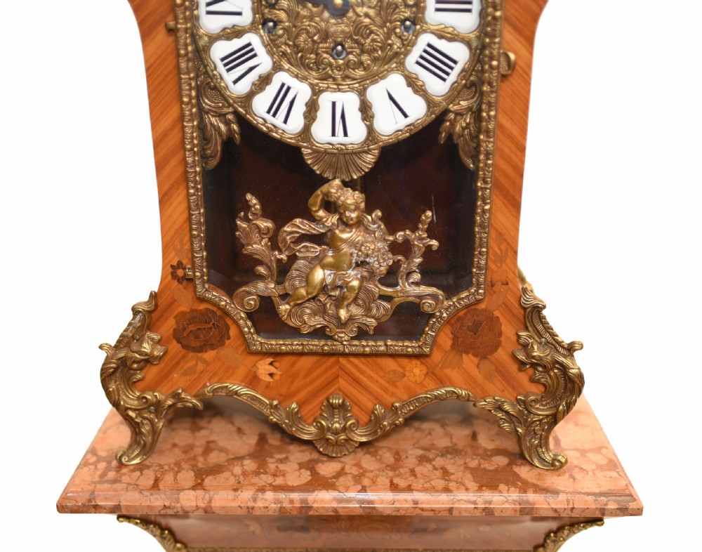 Antique French Clock Pedestal Stand Mantle Clocks Inlay 1930 View III