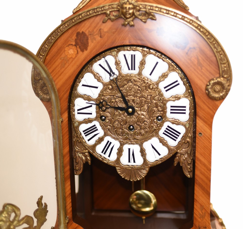 Antique French Clock Pedestal Stand Mantle Clocks Inlay 1930 View IV