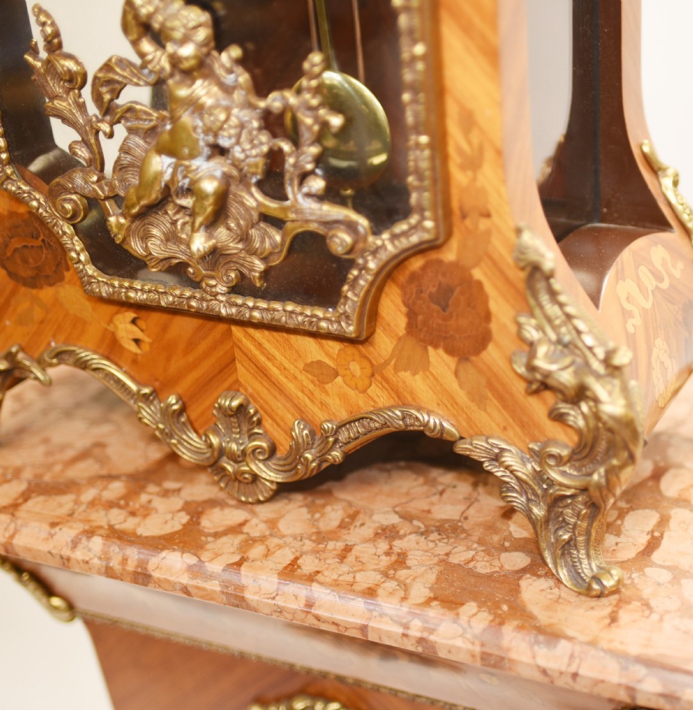 Antique French Clock Pedestal Stand Mantle Clocks Inlay 1930 View VI
