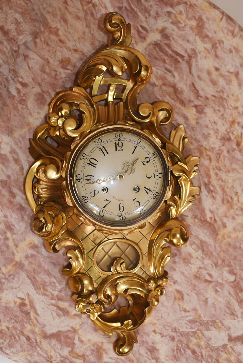 Scandanavian Wall Clock Antique Carved Rococo Giltwood Clocks View II