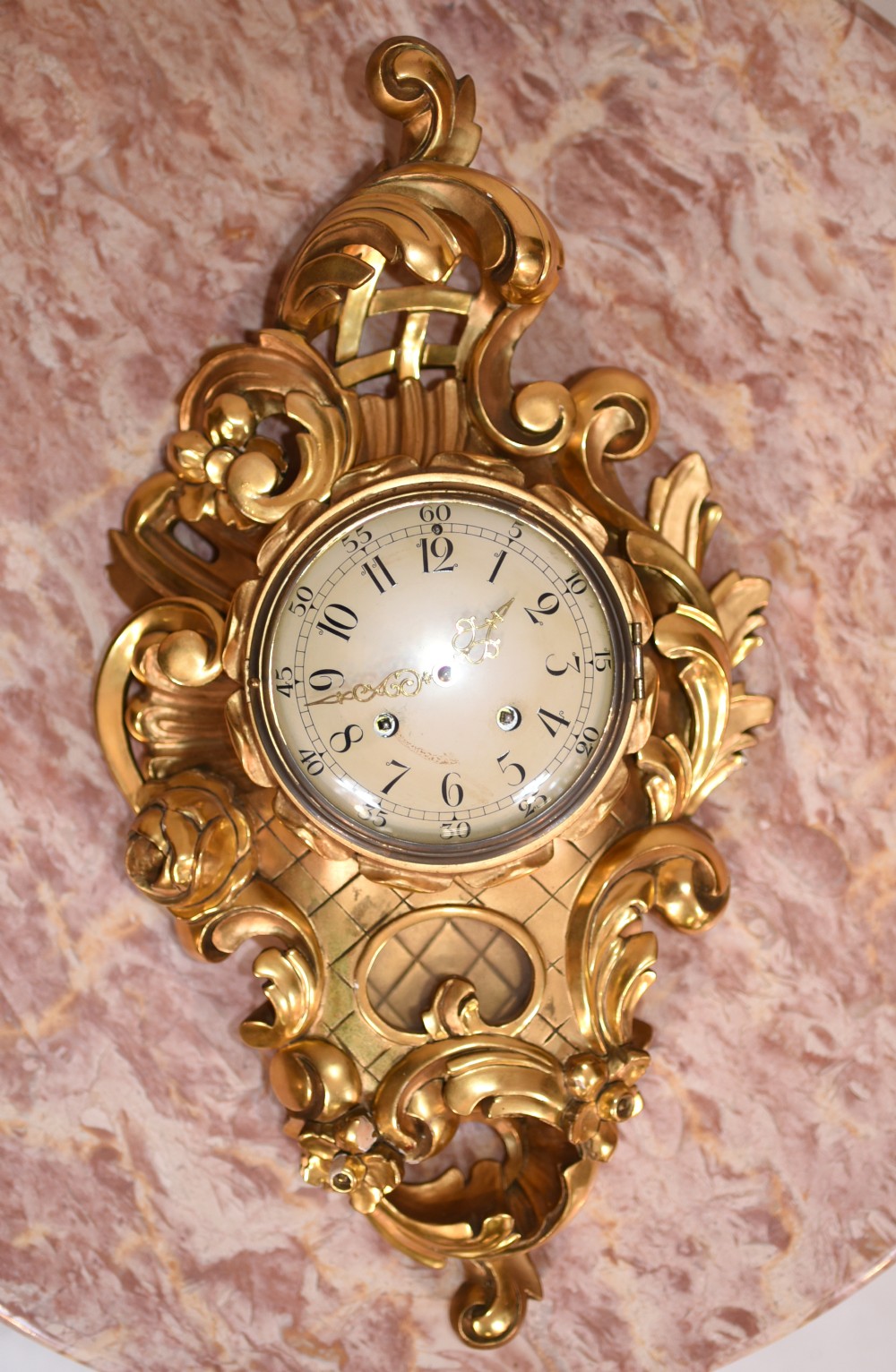 Scandanavian Wall Clock Antique Carved Rococo Giltwood Clocks View III