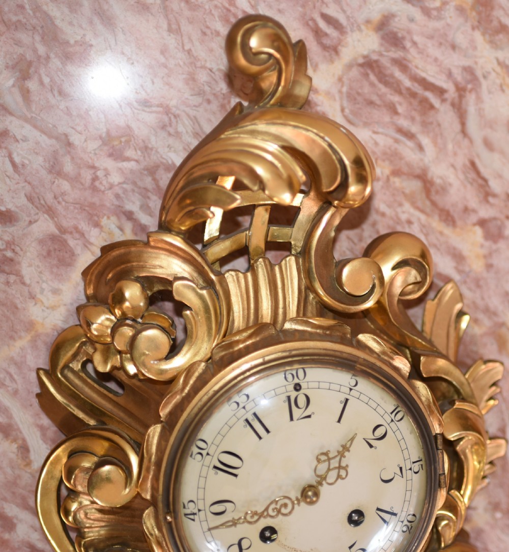 Scandanavian Wall Clock Antique Carved Rococo Giltwood Clocks View IV