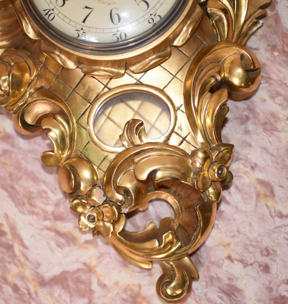 Scandanavian Wall Clock Antique Carved Rococo Giltwood Clocks View V