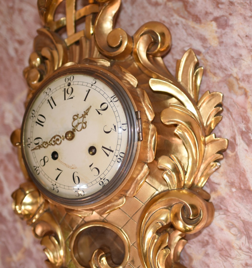 Scandanavian Wall Clock Antique Carved Rococo Giltwood Clocks View VI