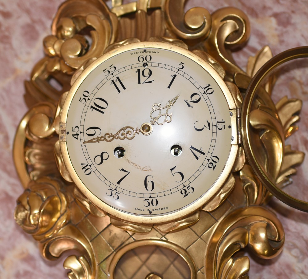 Scandanavian Wall Clock Antique Carved Rococo Giltwood Clocks View VII