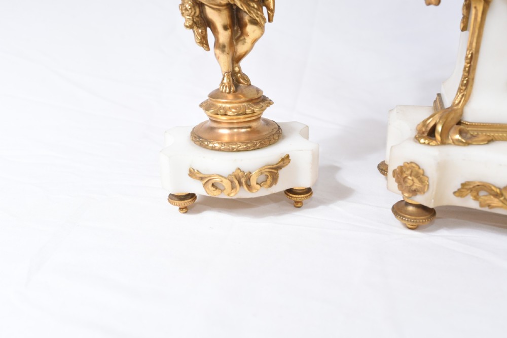 Antique Clock Set French Garniture Gilt and Marble Cherubs View III