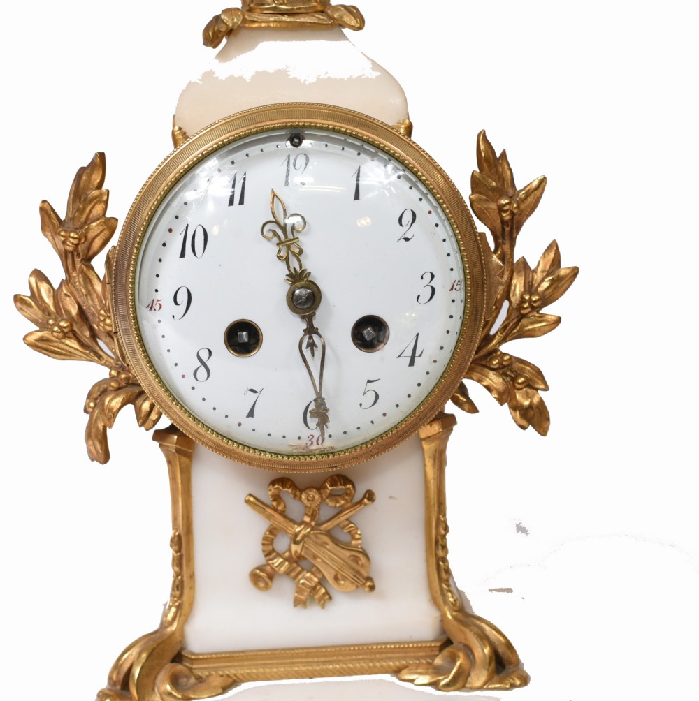 Antique Clock Set French Garniture Gilt and Marble Cherubs View IV