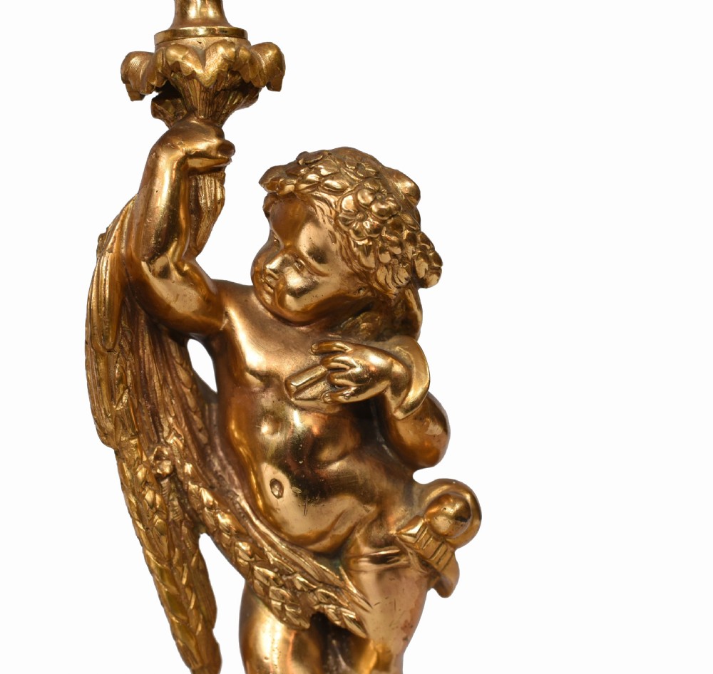 Antique Clock Set French Garniture Gilt and Marble Cherubs View VI