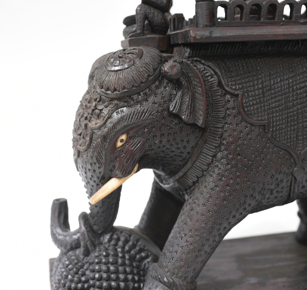 Carved Burmese Elephant Statue Antique 1890 Burma View II