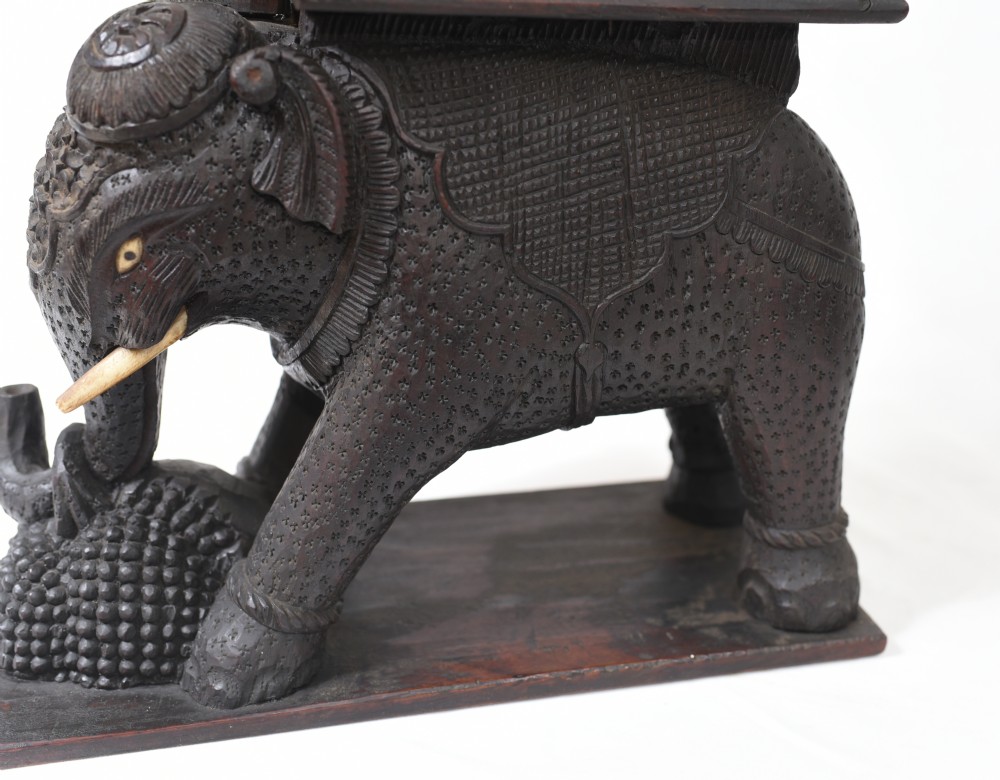 Carved Burmese Elephant Statue Antique 1890 Burma View III