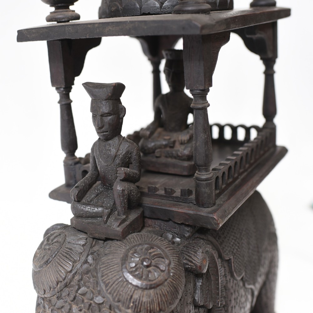Carved Burmese Elephant Statue Antique 1890 Burma View V