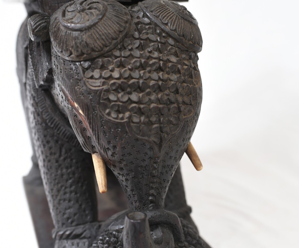 Carved Burmese Elephant Statue Antique 1890 Burma View VIII