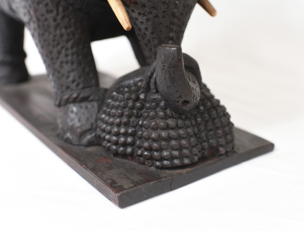 Carved Burmese Elephant Statue Antique 1890 Burma View IX